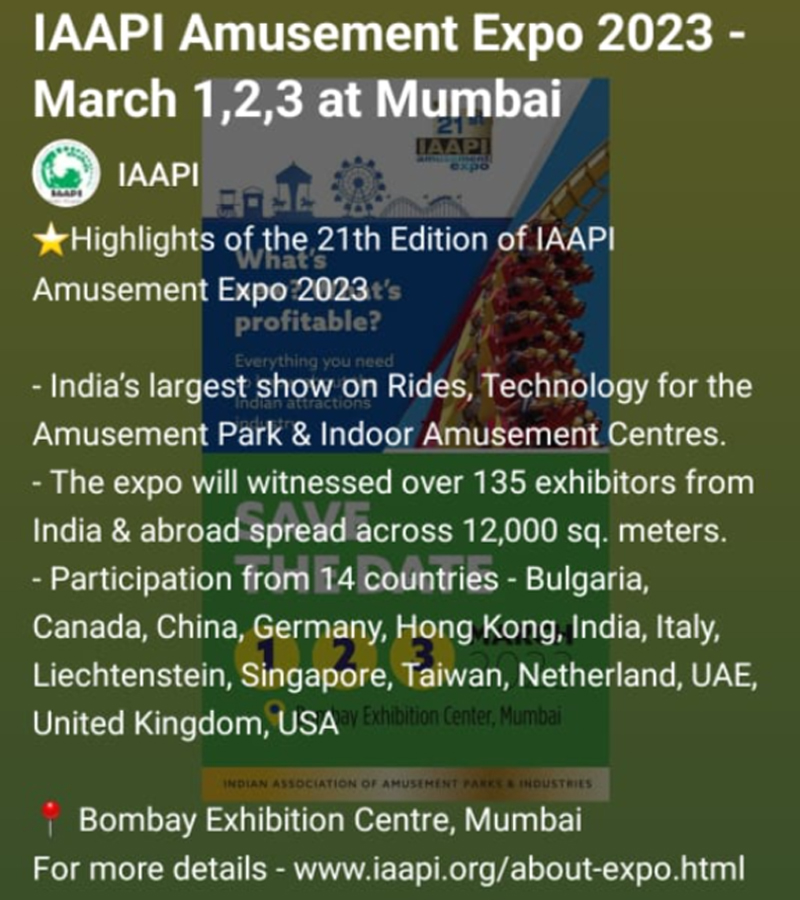 2023 IAAPA Expo is coming-First Stop India IAAPI